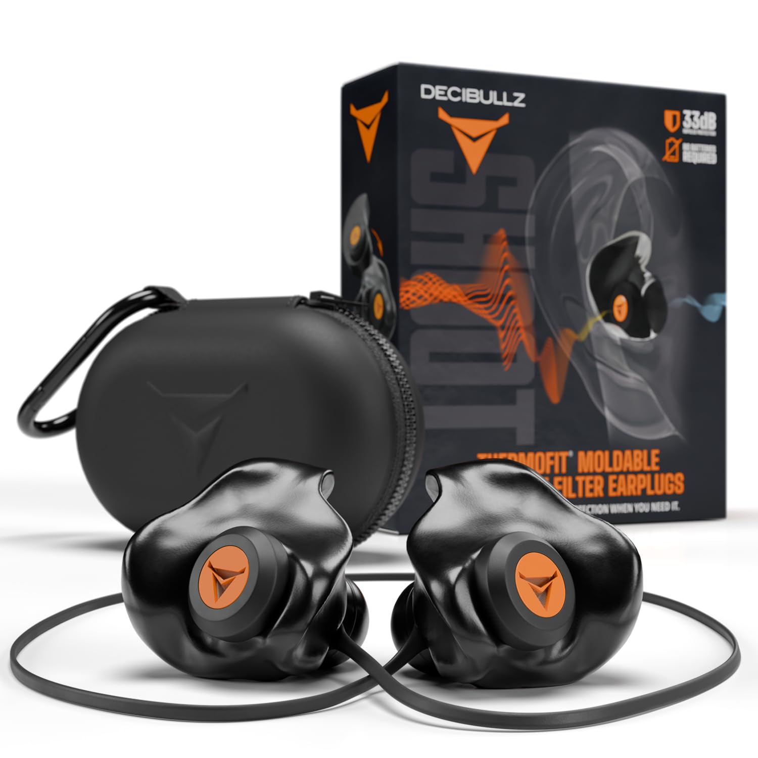 Decibullz Bouchons d'Oreille Thermo-Moulés avec Filtres Tirs Noir
