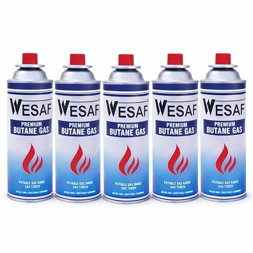 Wesaf Butane Gas Refill Canister 5x225g, Portable Butane Gas Refill Cylinders for Camping Stove, Welding Torch and Lighters (Grade-0001)