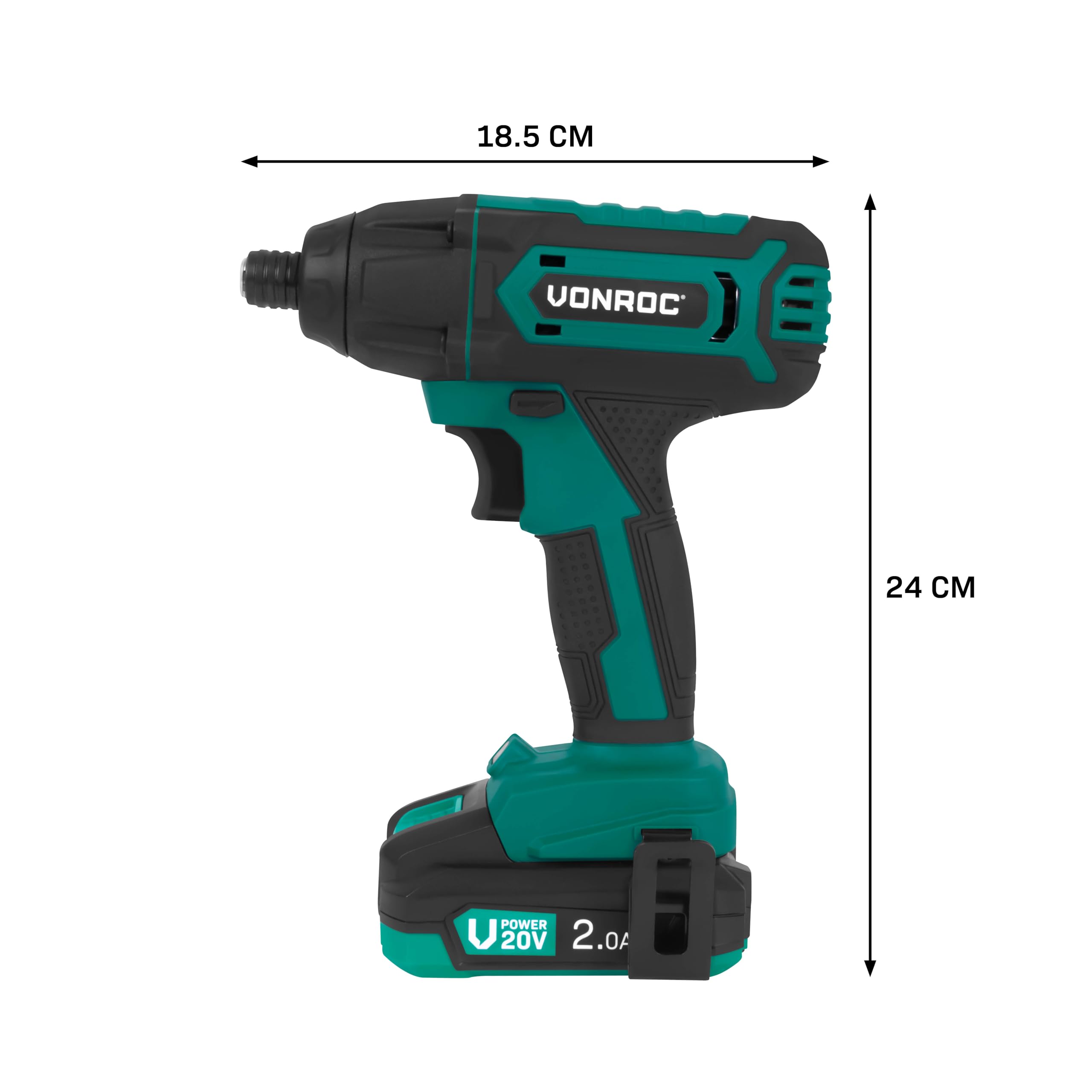 Wkrętarka impulsowa 20 V 180 Nm z akumulatorem 2,0 Ah i ładowarką szybkozłączką 1/4", LED - końcówki i akcesoria w zestawie - do śrub i długich śrub, model S_ID504DC