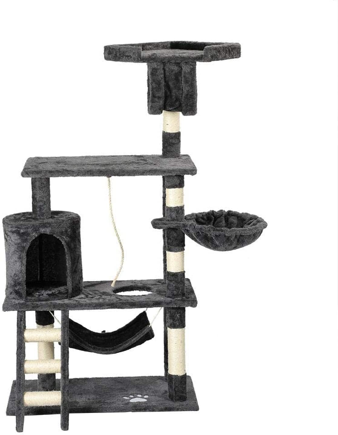 LUOYAO Scratching Post for Indoor Cats, Multi Level Cat Tree Tower 141cm Height Solid Cute Jute Rope Flannel Cat Climbing Tree Cat Tower Indoor Pet Activity Furniture Gray