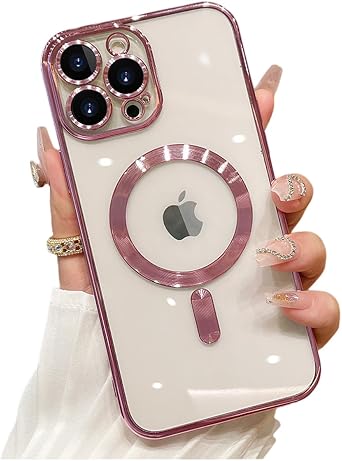 Magnetic Clear Case for iPhone 13 Pro Max Case Compatible with MagSafe Built-in Camera Lens Protector Soft Shockproof Slim Case for iPhone 13 Pro Max 6.7" - Pink