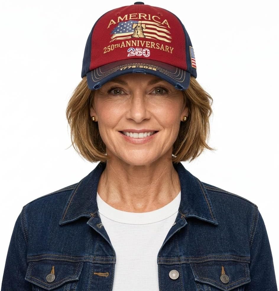 USA 250th Anniversary Hat, Adjustable 250th Anniversary Printed Patriotic Baseball Caps, Tribute Retro Washed Hat