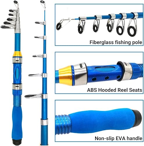Miniatura 2 de Kilitn Caña de pescar para niños, caña de pescar telescópica portátil de 4.9 ft, 61 pulgadas, 4.92 pies, combos y cuerda con línea de pesca, equipo