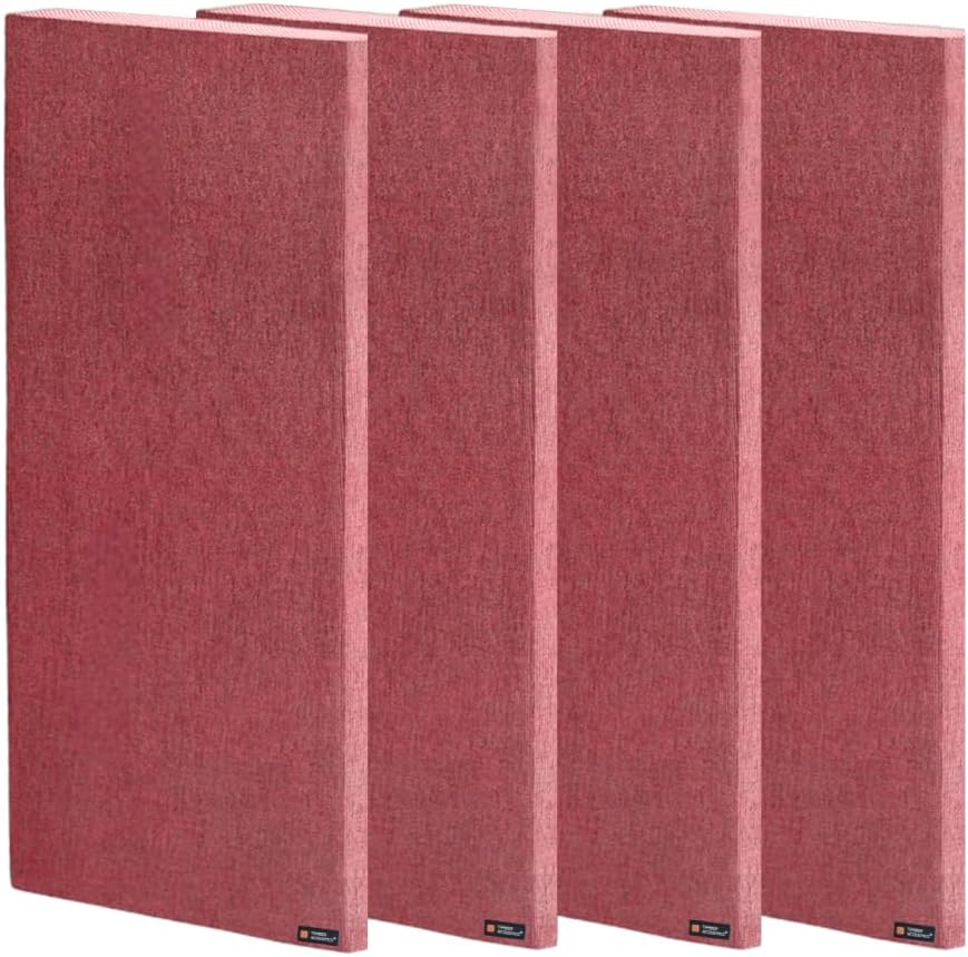Sound Absorption Panels | Rockwool® | Pine-wood | Room Acoustics & Soundproofing | 2' x 4' x 1" [SET OF 4] NRC > 0.90 (Red)