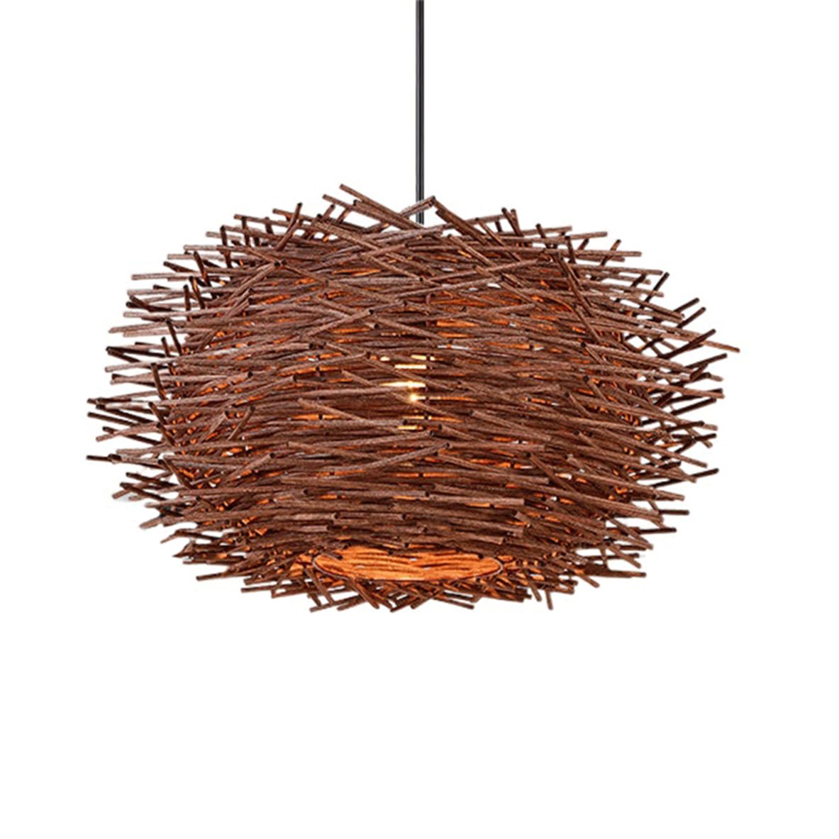 SHUANGZ Brown Rattan Basket Pendant Light Bird's Nest Shape Lamp Shade Boho Style Chandelier Restaurants Wabi-sabi Illumination Fixtures for Living Cafe Kitchen Island Office Coastal Ceiling Lamp