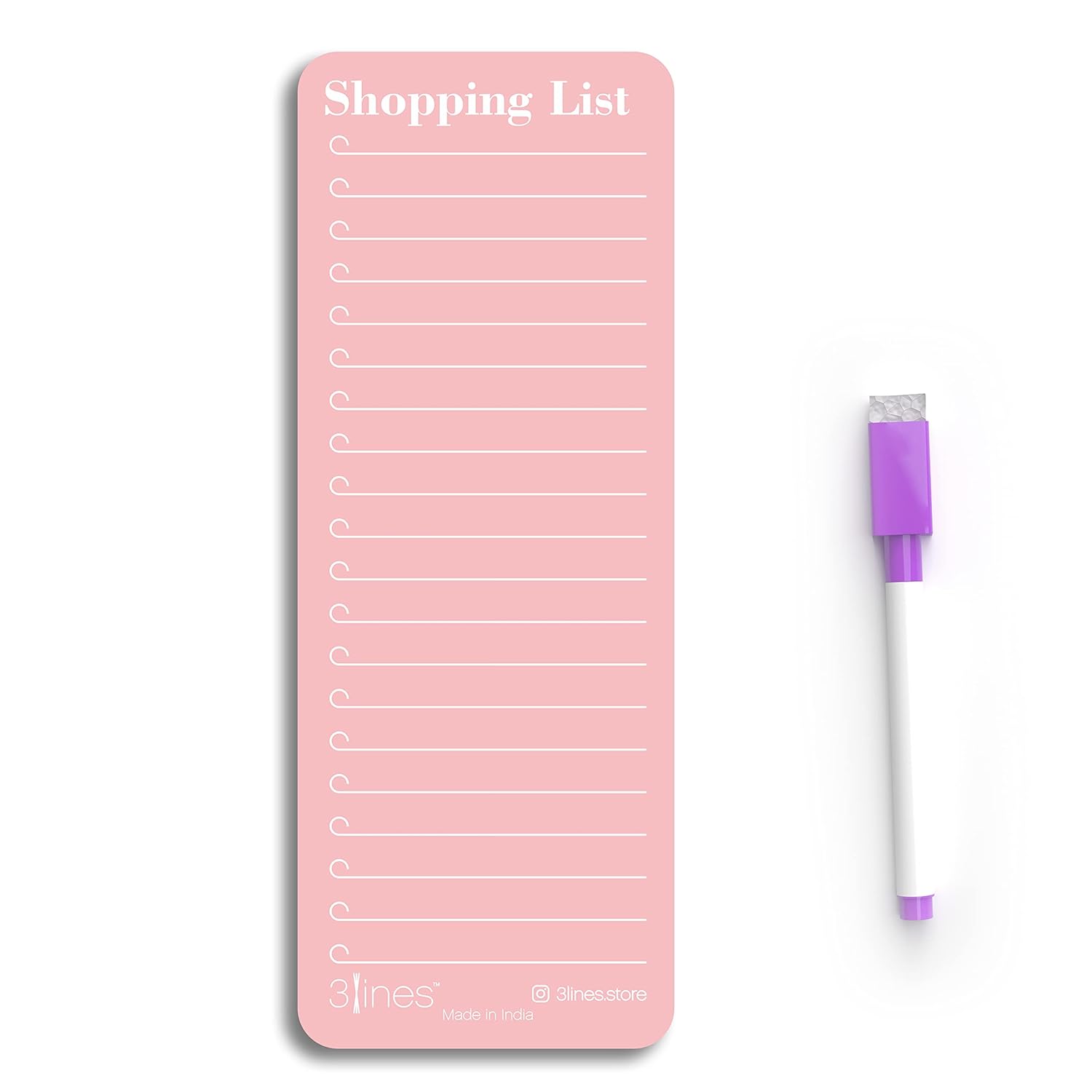 3 Lines Grocery Shopping List Fridge Magnet With Marker|Smart Planning & Shopping for family, working professionals|Personal Organisers,To Do List|Size 9×24 cms Acrylic Board |Pink Color| R