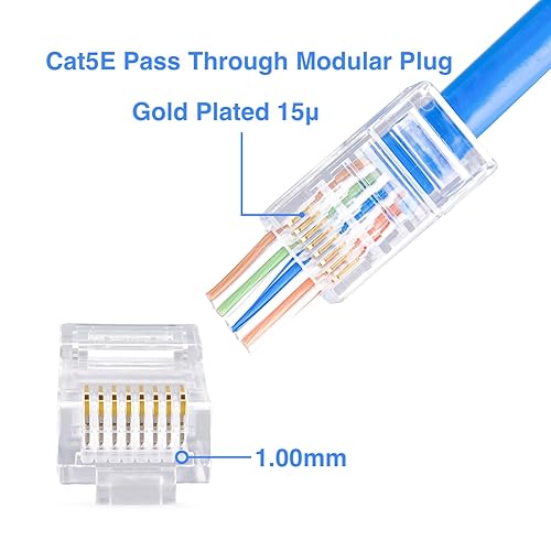 B092J2WBLS_image_8 W-NECTOUN Conector RJ45 Cat5e, paquete de 100 extremos Cat5e, conector RJ45 Cat5eCat5e, enchufe de red UTP para cable de hebra sólida