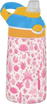 Hot Pink Cactus Kids Water Bottle with Handle Wide Mouth Leakproof Travel Water Bottle for Water, Milk, Juice, School, Camp, Sport