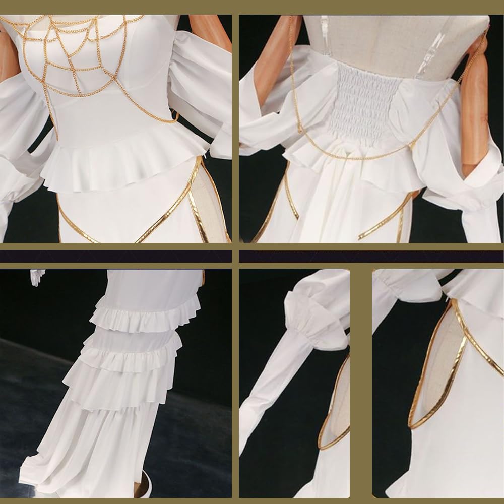 YLQANONG Albedo Anime Cosplay Costume Long White Dresses Albedo Cosplay Full Set for Halloween