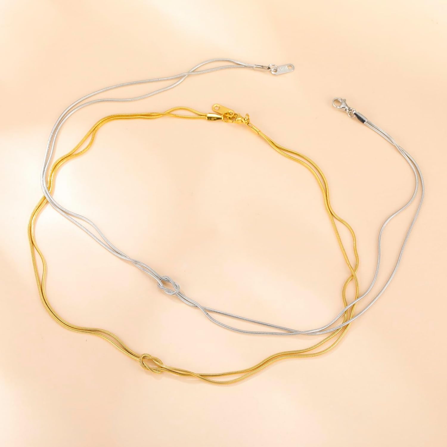 Amaxer True Lover Knot Adjustable Necklaces for Women Stainless Steel Snake Chain Love Knot Choker - Image 5