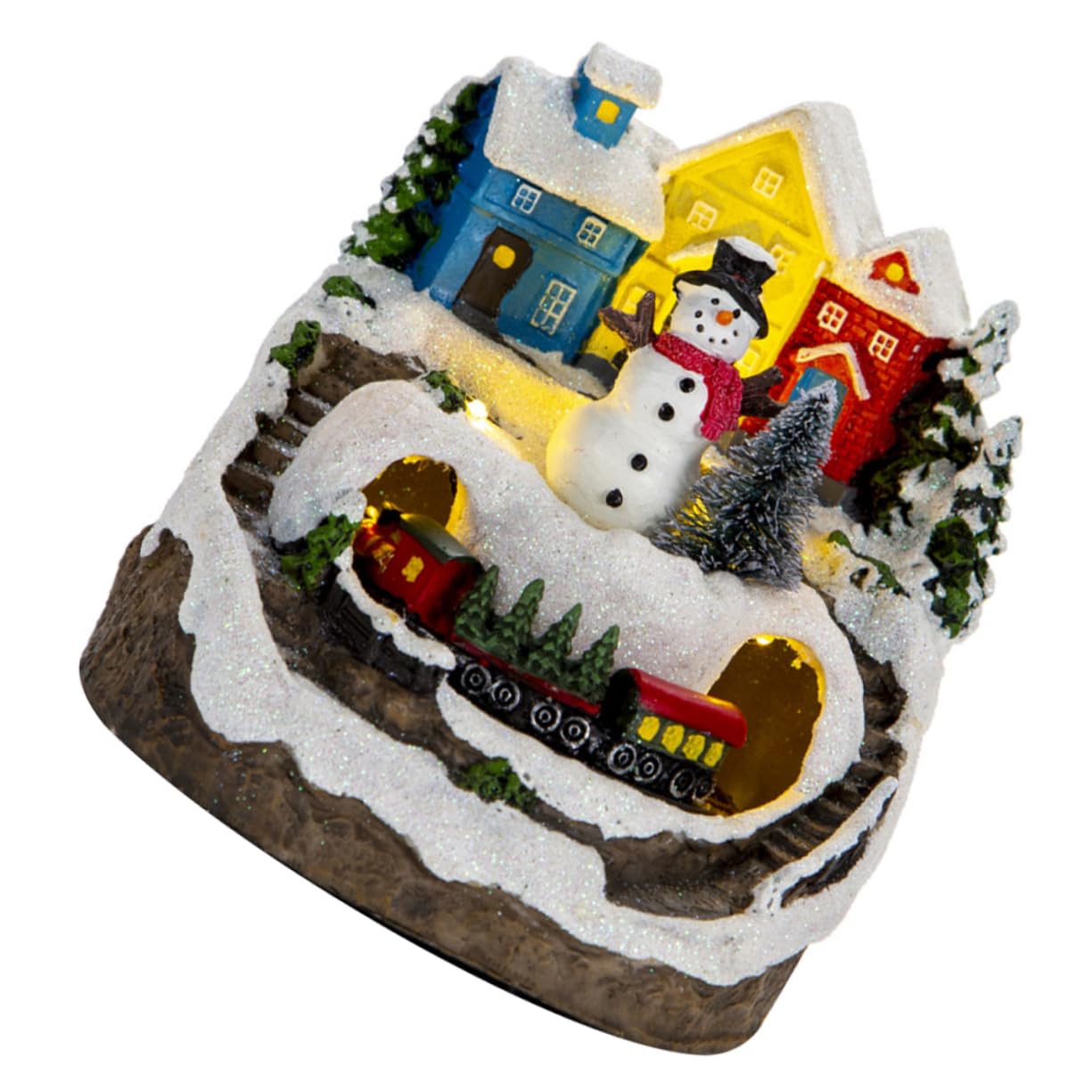 TOPBATHY de Navidad para Parejas Casa de Nieve Iluminada con Música Y Tren Decoración de Casa de Pueblo con Luces Led para Exhibición sobre La Mesa