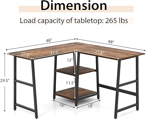 Miniatura 3 de Tangkula Escritorio para computadora en forma de L de 48 pulgadas, escritorio de estudio esquinero con enchufes y puertos USB, escritorio de oficina