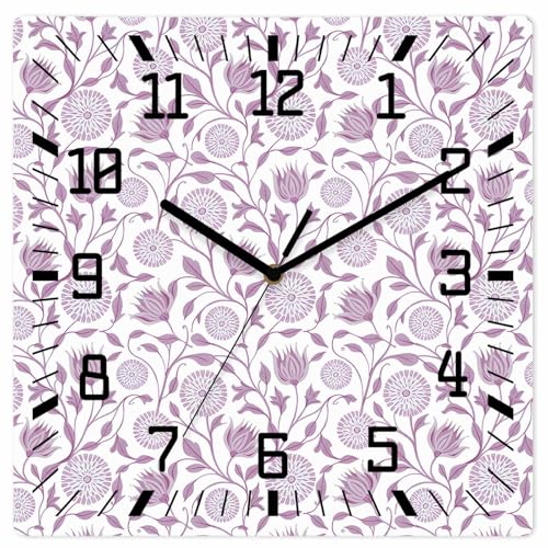 Silent Non Ticking Wall Clock 10 Inch, Purple Flowers Square
