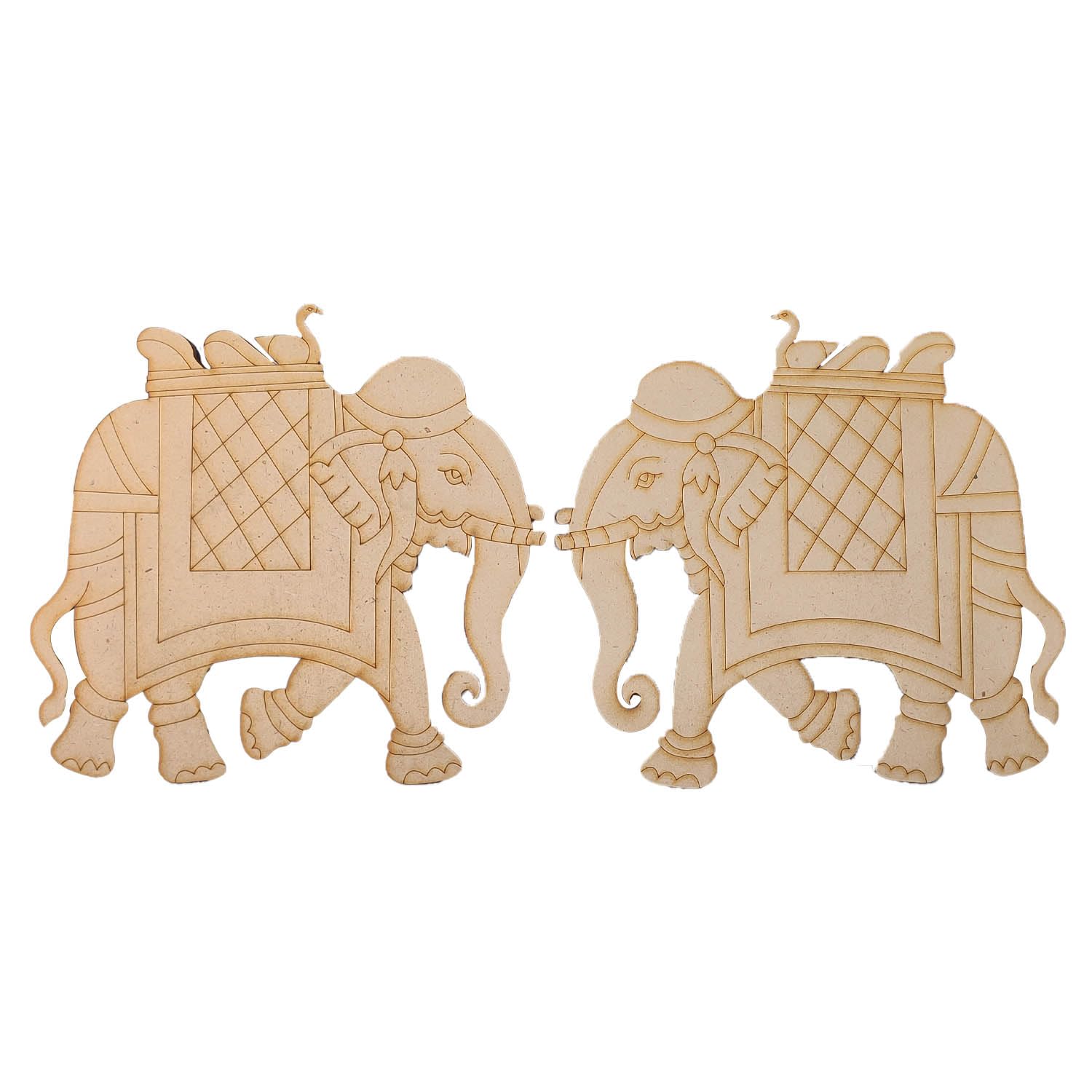 Pre-Marked Laser Cut MDF Cutouts 6x5.5 Inch (1 Set, Right + Left) Elephant 3mm Thick Wood Shapes Bases for DIY Painting Arts Wall Hanging Decoration