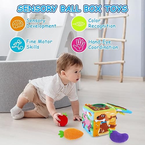 Miniatura 6 de beetoy Caja de pañuelos sorpresa para bebé, juguetes de aprendizaje preescolar para recién nacidos, bolas sensoriales de textura, juguete de ballena