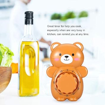 Mechanical Cooking Timer for Kitchen Cute Cartoon Bear Shape Kitchen Manual Alarm Counters(Brown)