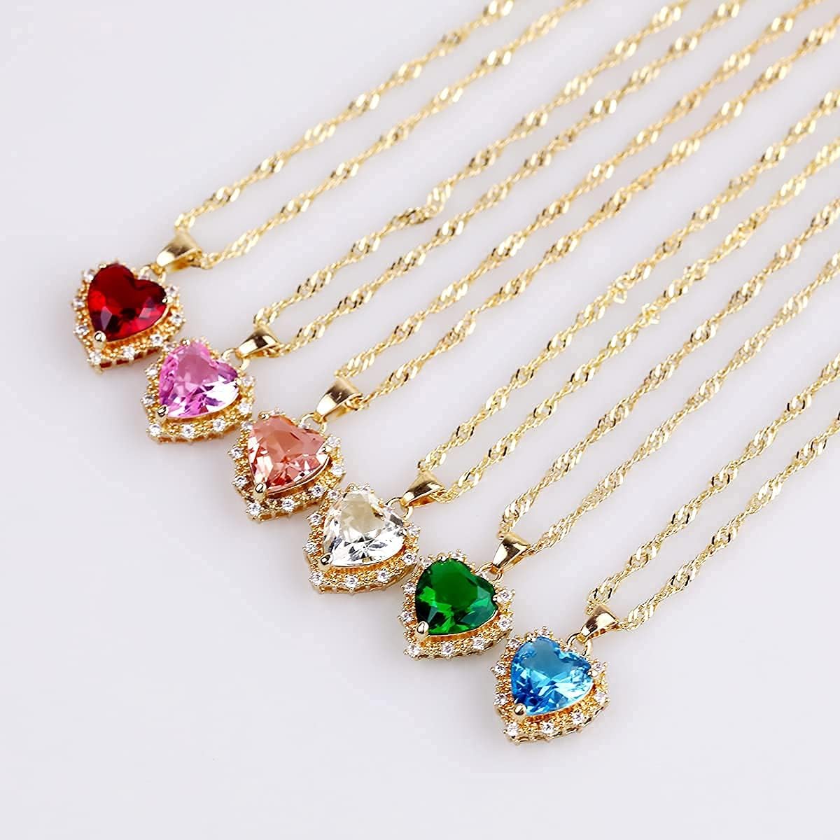 MISS RIGHT Crystal Love Heart Necklace for Women 14K Gold Plated with Birthstone Charm Pendant Necklace, Jewelry Gifts for Women, 16"+2" - Image 5