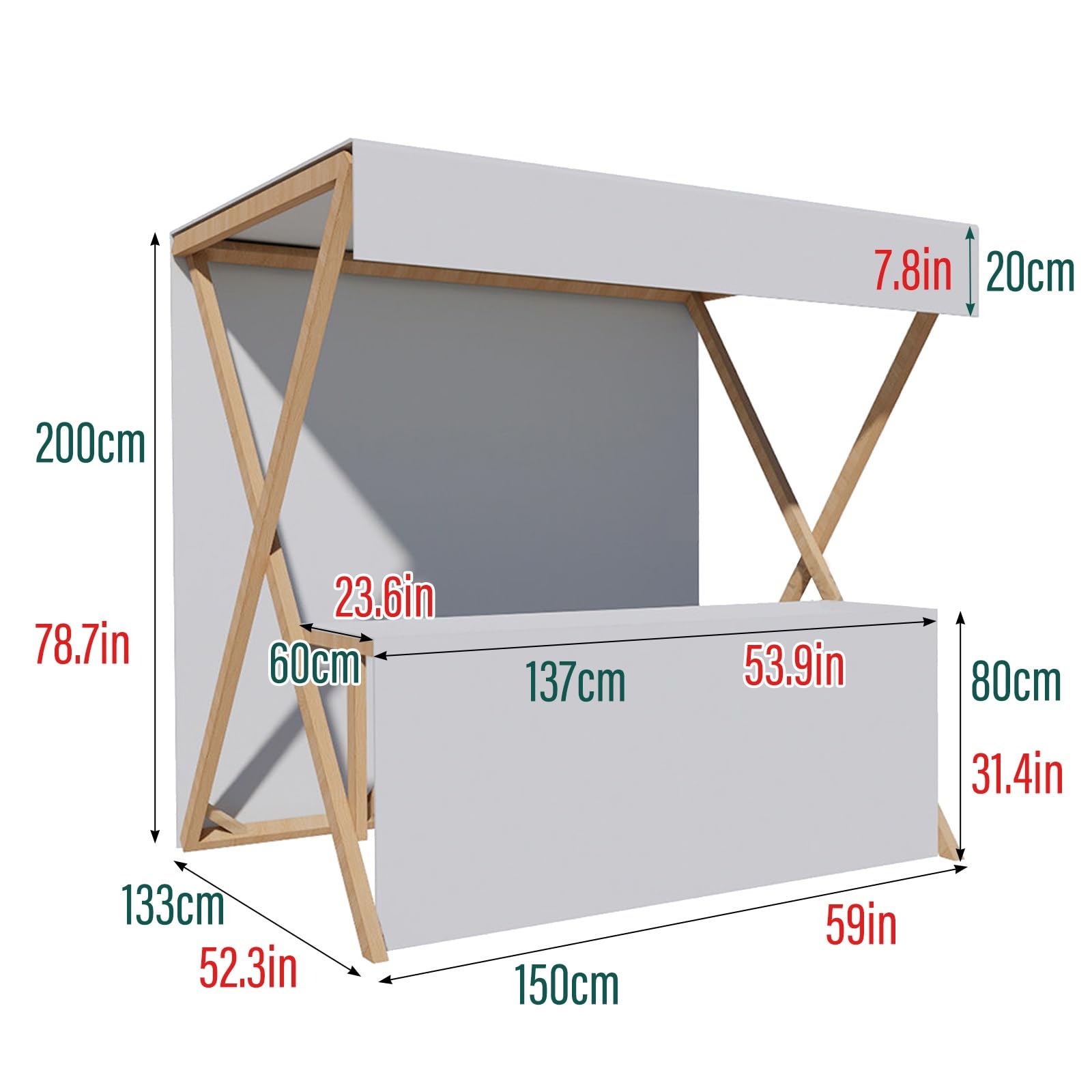 Stand da Esterno per venditori ambulanti, con Struttura in Legno massello Rinforzato, capacità di carico 200 kg, tettoia Impermeabile, Carrello Portatile per mercati agricoli, Vendita ambula