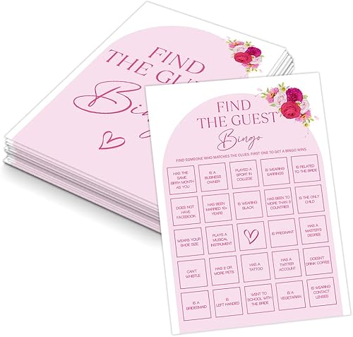 Tuyashua Juego de bingo con diseño floral rosa para 30 invitados con tarjetas de juego, juego de despedida de soltera floral rosa intenso,