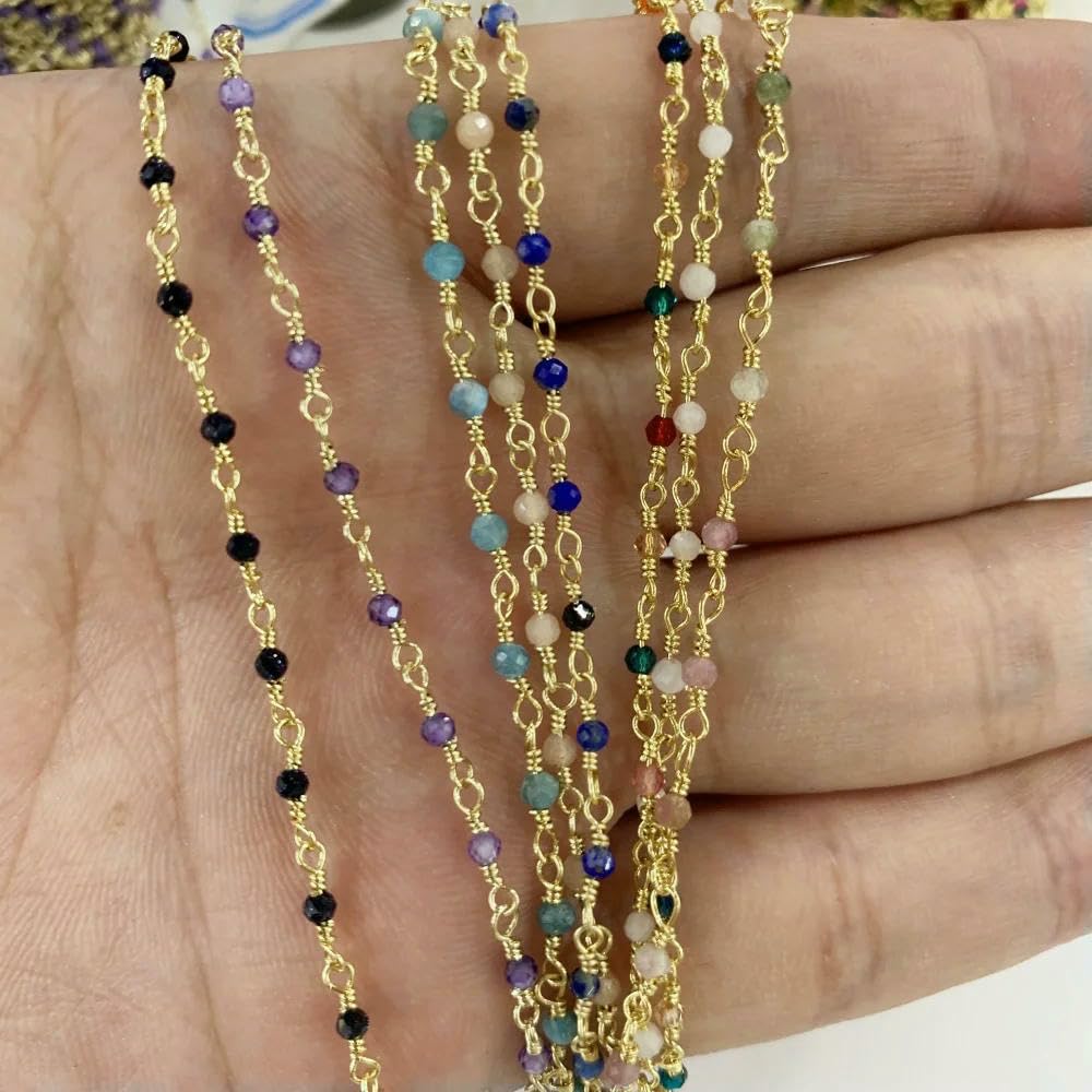 Catena con Nappa Fatta a Mano in Pietra del Sole con lapislazzuli Naturale placcata in Oro 18k, Fai da Te, per Collana, Bracciale, cavigliera, Occhiali, Maglioni 500 cm