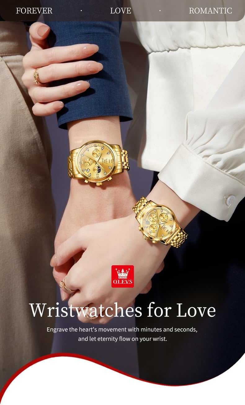 OLEVS Couple Watch His and Her Set Matching Watch Mens Womens Diamond Romantic Valentine’s Day