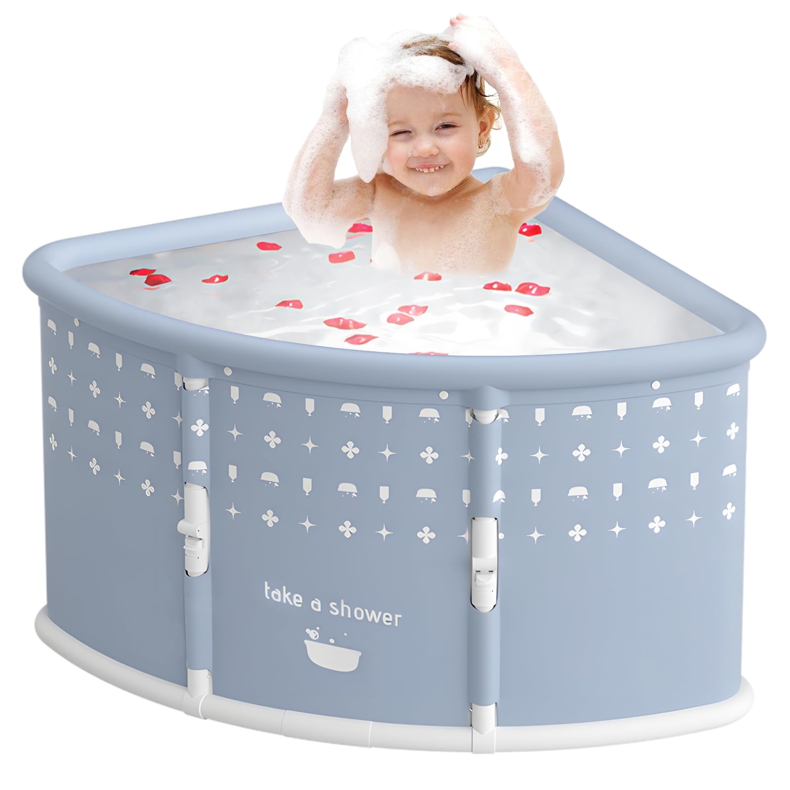 Makamsui Portable Foldable Ice Bath Tub for Adult, Fan-shaped Large Collapsible Tub, Freestanding Surround Collapsible Corner Tub, Effortless Folding Corner Bathtub for Home Gyms Outdoors Grey
