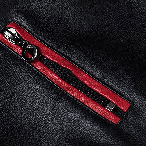 Ymosrh Coat For Men Fashion, Waterproof Jackets Mens Jacket Rain Work Men's Spring And Autumn Casual Long Sleeve Solid Stand Zipper Leather Jacket Top Hoodies Fleece Shorts Down Light (L, Red) #TOP3