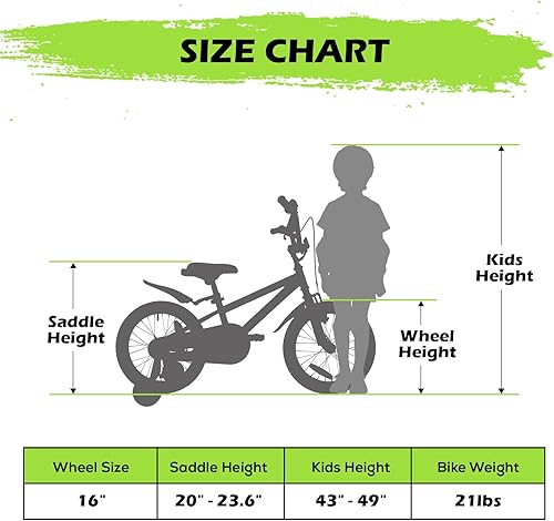 Miniatura 6 de WEIZE Bicicletas para niños, bicicleta de 16 pulgadas para niños, bicicleta estilo BMX para niños y niñas de 4 a 12 años, bicicleta para niños
