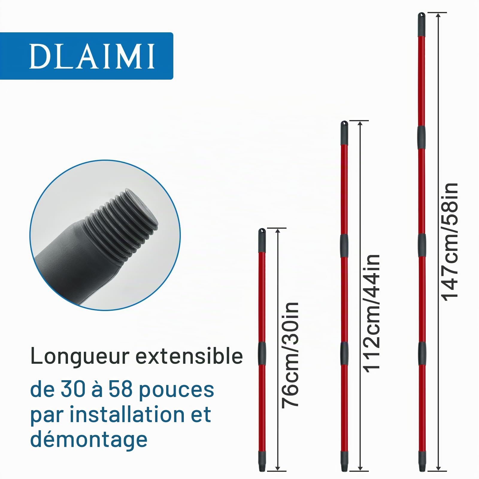 DLAIMI 1PCS Poignée pour Vileda Spin Turbo Mop Accessories，Easy Wring Mop Handle for Floor Cleaning 4-Sections with Adjustable