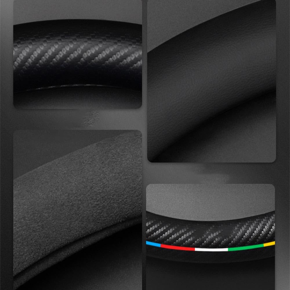 Coche Cuero Volante Fundas, para Lynk & Co 01 02 03 04 05 06 07 08 09 Antideslizante Duradero Transpirable Volante Protector Accesorio,A/Black-Leather