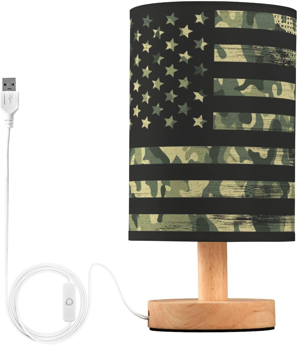 Emelivor American Flag Green Camo Table Lamp for Bedroom Bedside Lamps