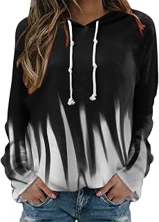 YuzRong Women's Blouse Long Sleeve Shirt Loose Casual Tie Dye Hooded Pullover Round Neck Women's Sweater Jumper Blouse T-Shirt for Winter Fall Spring