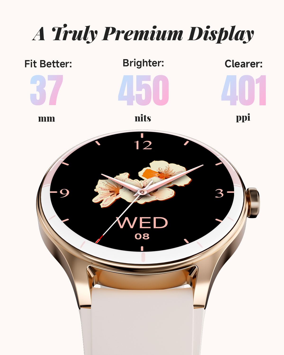 TOOBUR Smartwatch dla kobiet, smartwatch HD 40 mm, kompatybilny z systemem Android i iOS, odbieranie/nawiązywanie połączeń, zegarek fitness z monitorem kroku, kalorii / HR Tracker, IP68, wspaniały i