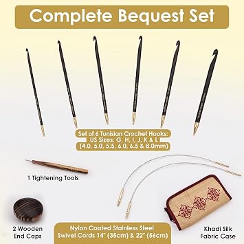 Lantern Moon Bequest Tunisian Crochet Hook Set | 6 US Sizes (G to L)