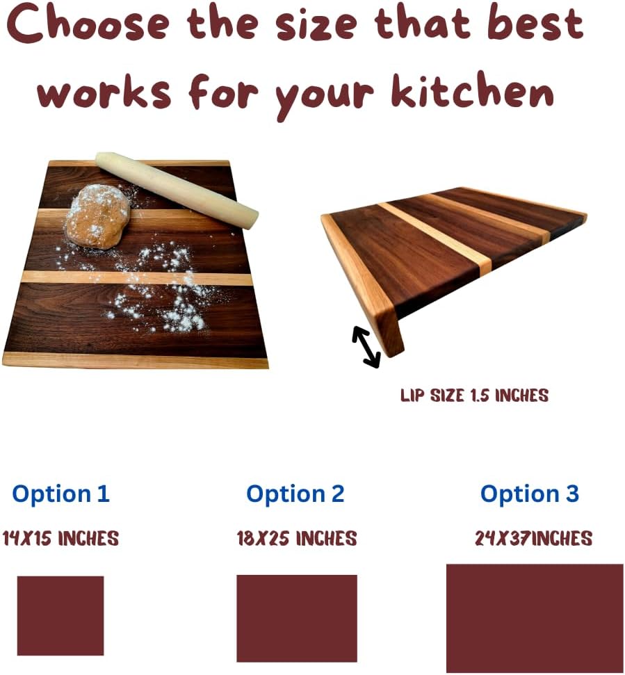 Walnut & Maple Dough Board with Lip - Hardwood Cutting Board - Wooden Pastry Bread Kneading Board (18x24 inches)