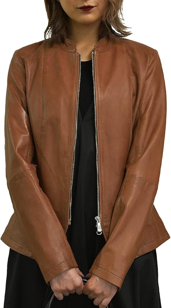 Amazon レザージャケット 革ジャン レディース 本革 ライダースジャケット シングル ラムレザー シンプル 革ジャケット レディースアウター ブラウン 茶 Abigailbr コート ジャケット 通販