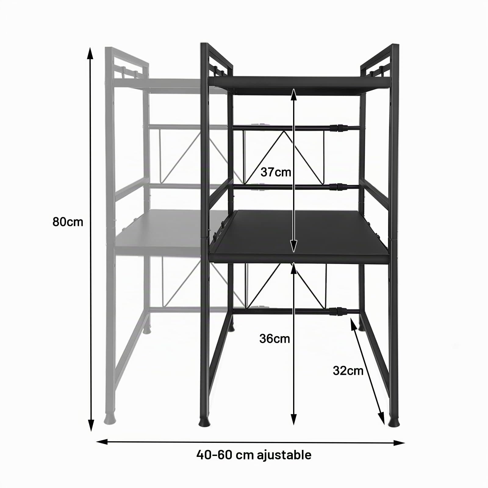 NAIZY Estante para microondas Estante extensible de 3 niveles de cocina Estante de pie con 3 ganchos Organizador de estante de cocina para encimera de cocina y almacenamiento, negro