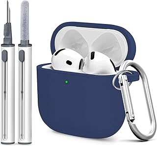 Silicone Case Cover for AirPods 4th Gen, Soft Skin, Full Protection, Keychain, Cleaner Kit (Midnight Black)