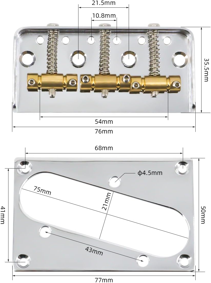 Short TL Bridge 3 Brass Saddles Bridge Pickup Ring for Telecaster Style or Vintage Electric Guitar Replacement Part
