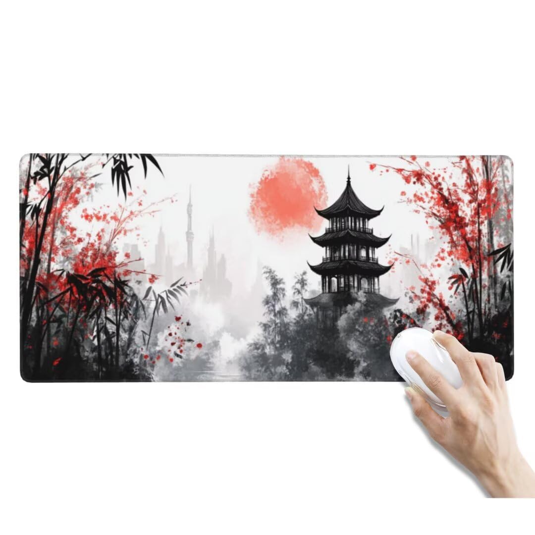 Tapis de Souris Bambou Forêt Tapis de Souris XXL, Extra Grand Tapis Souris Gamer XXL Tapis de Souris Gaming Mouse Pad avec Base Atidérapante pour Maison/Bureau/Gamer (1000 x 500 x 3 mm, Paysage)