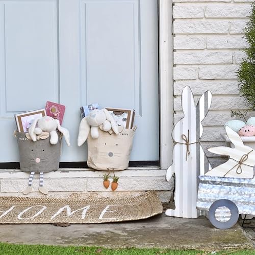 Miniatura 3 de Mud Pie Cubo de caramelo de lona de conejo de Pascua, gris, 7.5 x 7 pulgadas, Gris, Mud Pie Cubo de caramelo de lona de conejo de Pascua, gris, 7.5