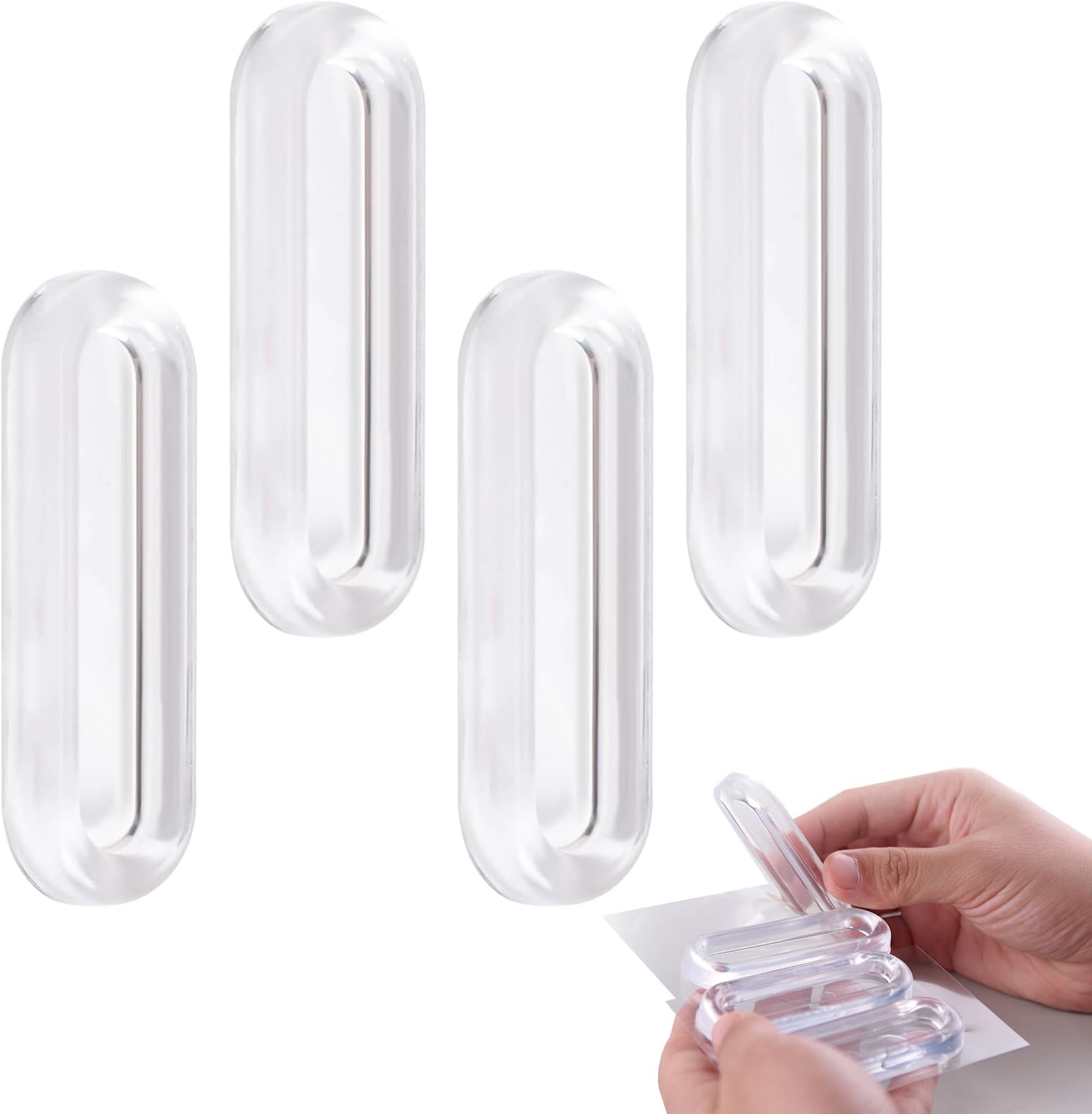 4 Pcs Clear PU Self-Adhesive Pulls - Recessed Finger Pulls Oval Sliding Door Handles, No Drill Instant Handle for Glass Doors, Windows, Drawers & Cabinets, Invisible Adhesive Installation