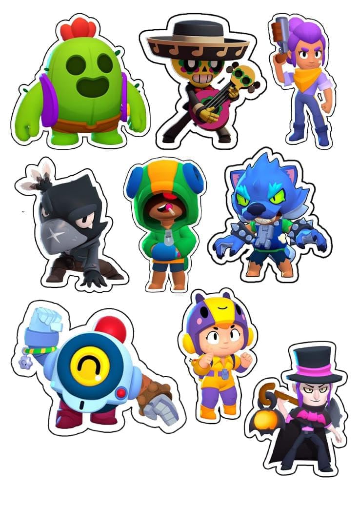 Brawl Stars Character Cupcake Toppers, 9-Piece Set