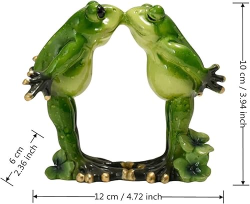 Miniatura 3 de Figura romántica de rana besando pareja de ranas de resina, estatua divertida creativa de ranas verdes, figuras coleccionables para Navidad,