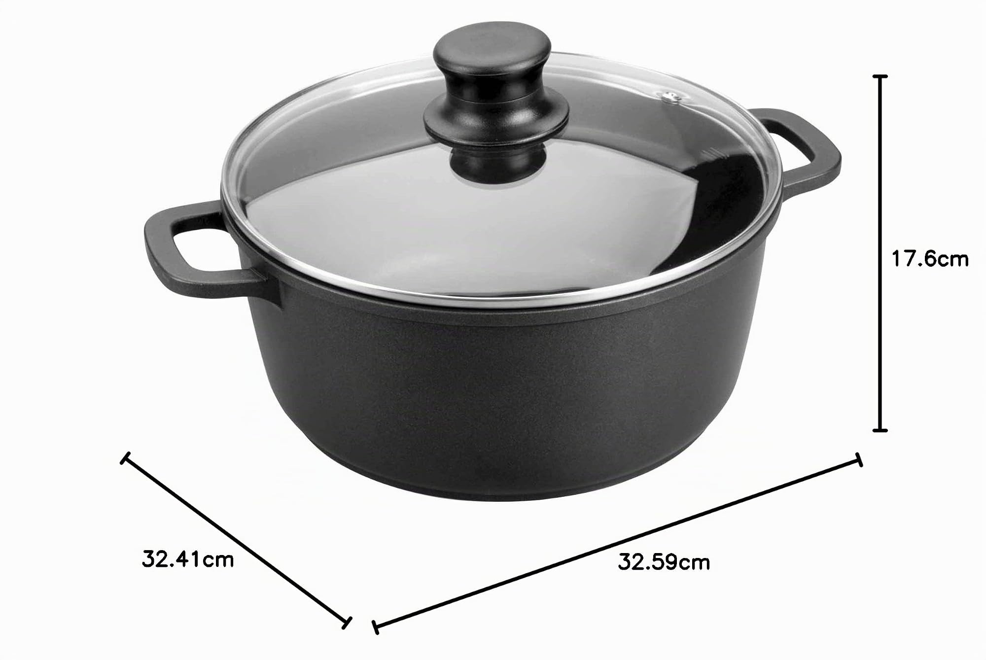 LACOR 25831 - Cacerola con Tapa de Cristal Forte de 31 cm Aluminio - Negro | En aluminio ligero, para guisos y cocciones uniformes; ideal para cocina profesional y uso diario en casa, cómodo y funcional