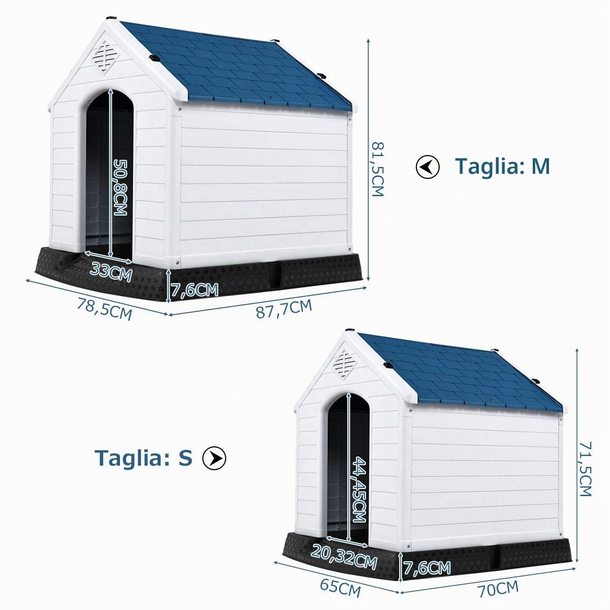 COSTWAY Cuccia per Cani da Esterno ed Interno, Casetta Impermeabile e Ventilata con Valvole d’Aria e Pavimento Rialzato, per Cani di Piccola e Media Taglia (Blu, 70 x 65 x 71,5 cm)