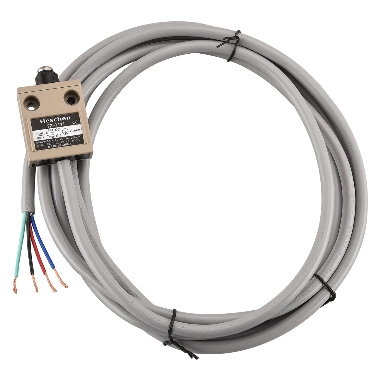Heschen Commutateur de fin de course pré-câblé compact TZ-3111 avec piston étanche SPDT NO + NC momentané AC 250 V 5 A IP67 étanche