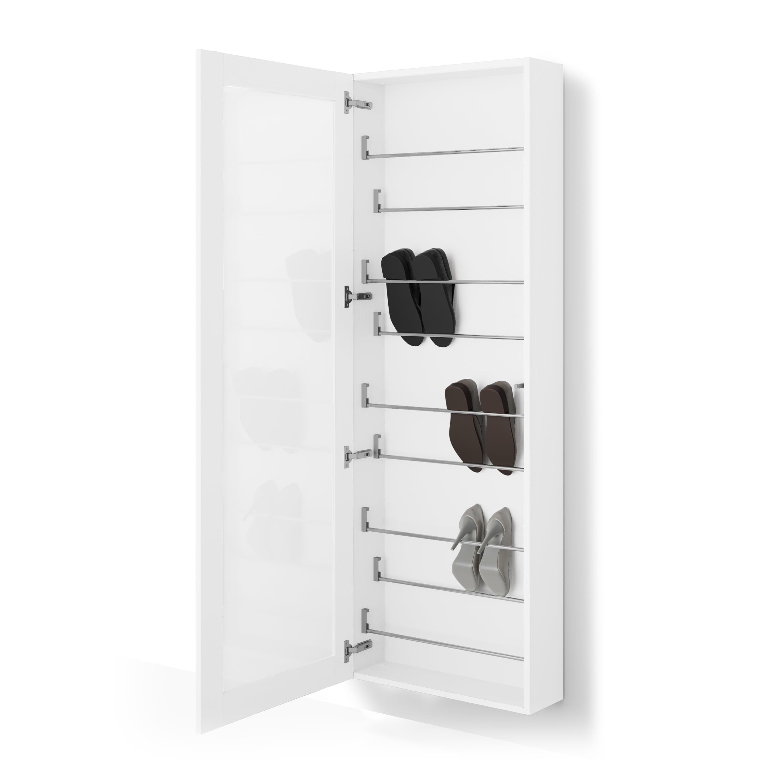 MOBILI FIVER, Zapatero con Espejo suspendido Rachele 170x60 cm, Fresno Blanco, Made In Italy