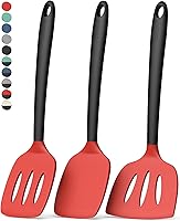 Vista 12 de Coukre Juego de 3 espátulas de silicona, resistentes a altas temperaturas, sin BPA, espátulas para pescado, mango sólido y ranurado para sartenes