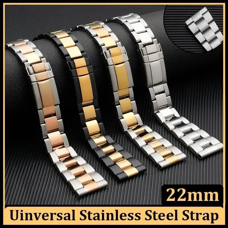 Bracelet montre 22mm acier inoxydable universel bracelet métal homme femme 3 perles - 2
